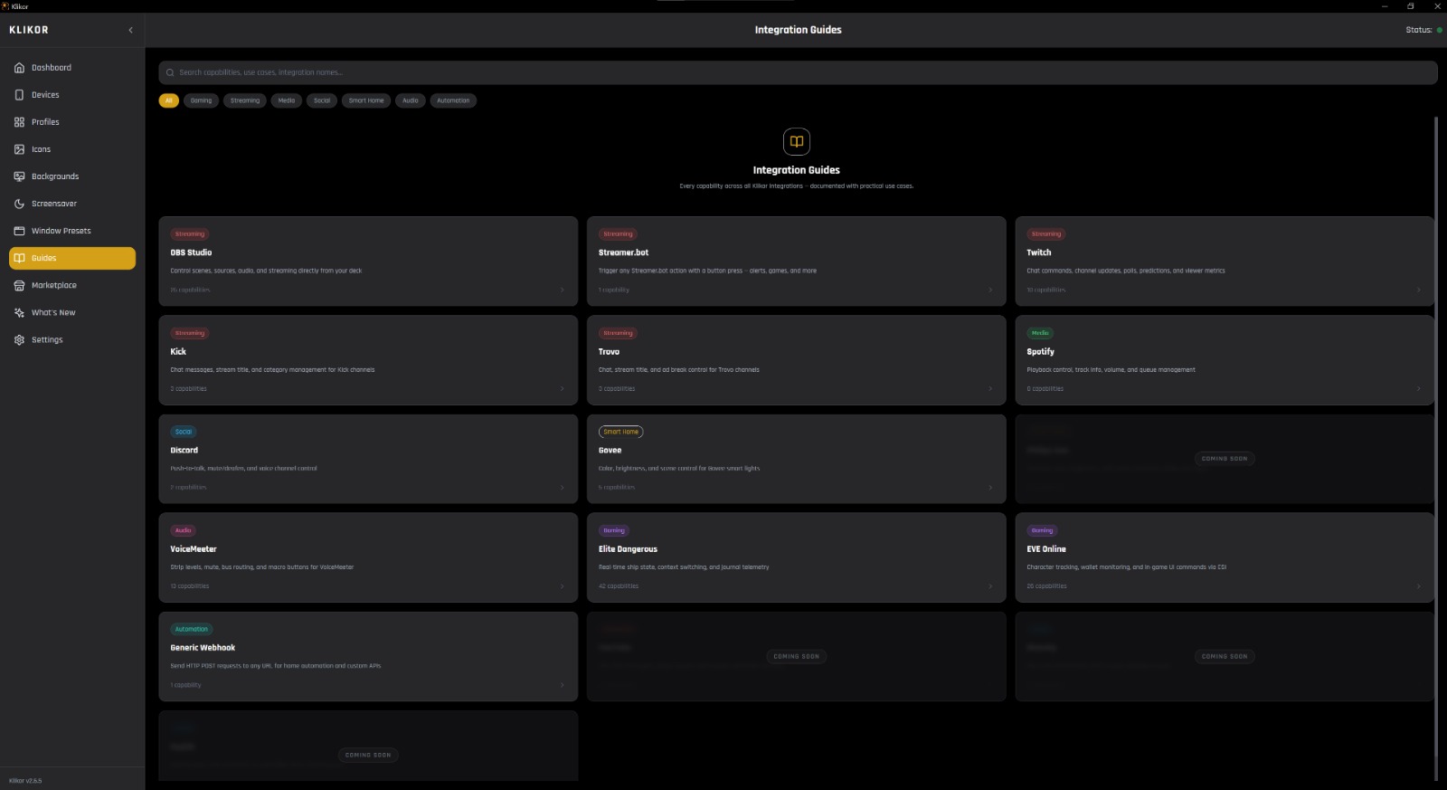 Integration guides — every capability across 16 integrations