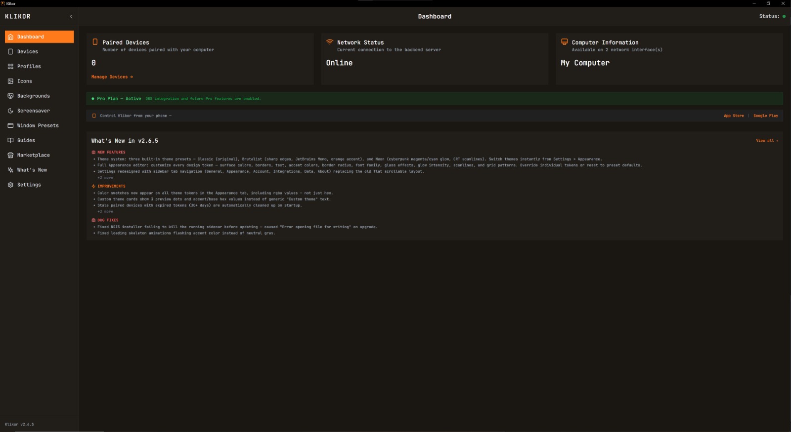 Brutalist theme — sharp edges, monospace, orange accent