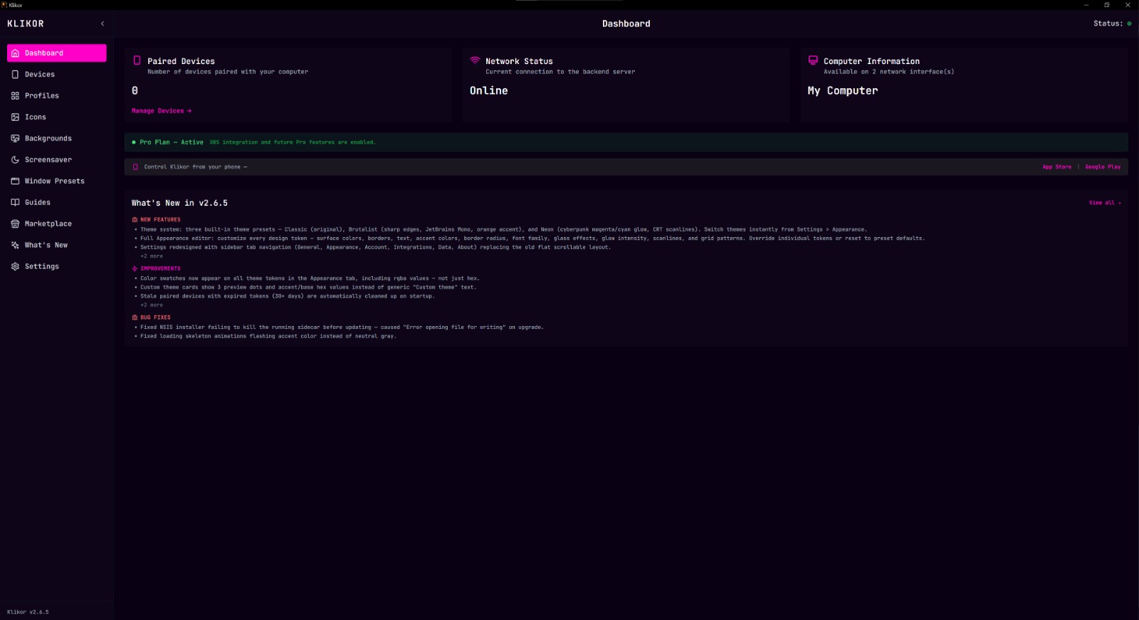Neon theme — one of three built-in themes