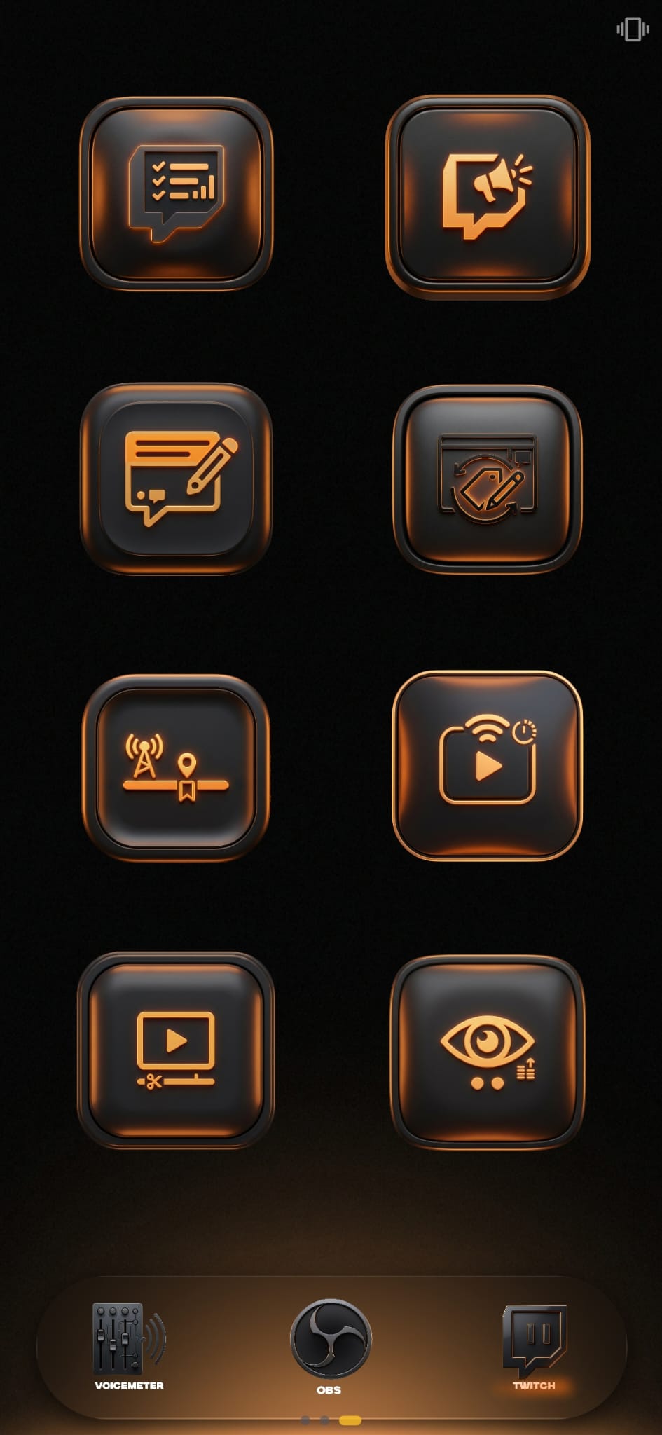 Mobile streaming deck — glassy custom icons